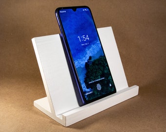 Soporte de madera blanca para iPad, tableta o teléfono inteligente, soporte para libros