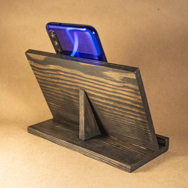 Dark Wooden iPad Stand, Tablet or Smartphone Holder, Bookstand