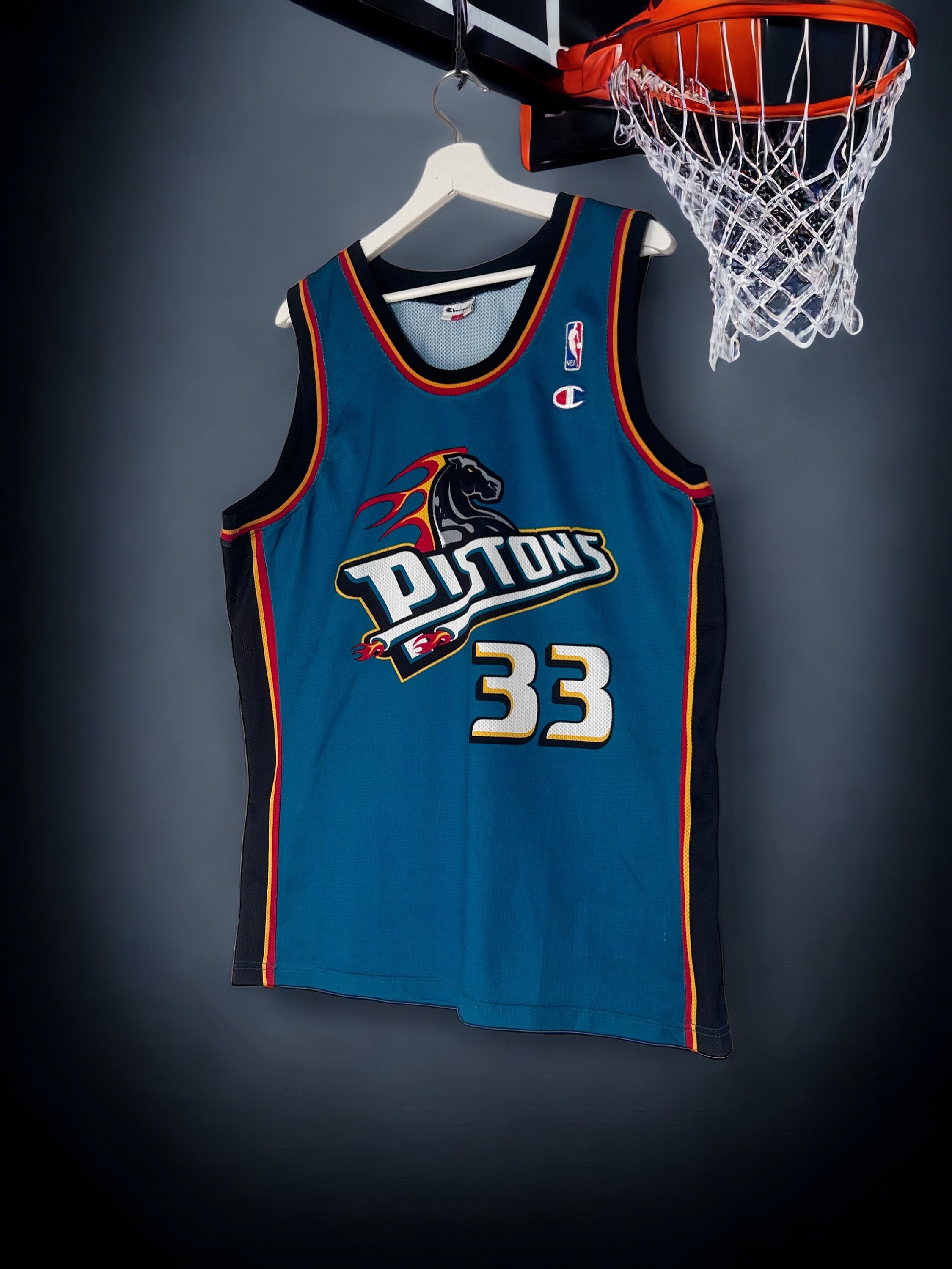 VTG 90s Detroit Pistons Grant Hill Basketball Jersey Teal Mesh #33 Sz Youth  M