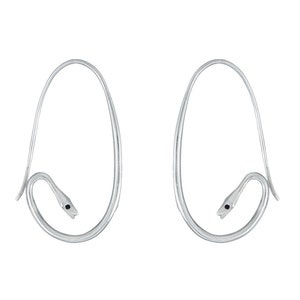 Sterling Silver Snake Hoop Earrings With Black Spinel in Eyes, 40 MM Length, Snake Earring, 925Hoop Earrings, Dainty earrings, Snake Jewelry