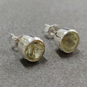 Lemon Quartz Studs Earring, 925 Silver Studs, Delicate Studs, Gemstone Studs, Lemon Studs Earring, Gift For Her, 7*7 MM round