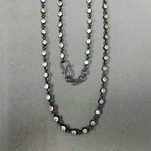 925 Sterling Silver Chain Necklace - Handmade Rainbow Moonstone Chain - Large & Thin Necklace - Qxidized Silver, Boho Jewelry, 18 Inches