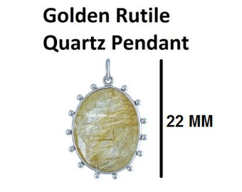 16.55 Cts Golden Rutile Quartz Ciondolo, 925 Argento Ciondolo 22 MM Dorato Rutile Collana, Regalo per lei, Ciondolo di Pietre preziose, Collana di quarzo