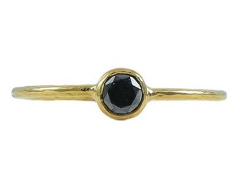 0.40 Cts Natural Black Diamond, 14K Gold Rose Cut Diamond Handmade Ring, Engagement Ring, 14K Gold Jewelry, Hammered Gold Ring, Dainty Rings