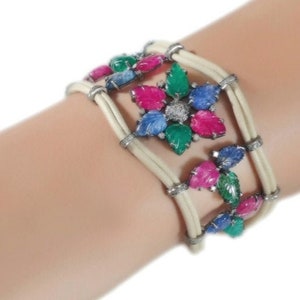 Diamond Cord Bracelet: Ruby, Sapphire, Emerald, 925 Silver