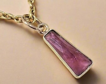 14K Gold Pink Tourmaline Pendant: Dainty Bezel Set Gemstone