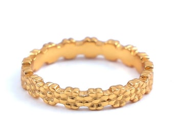 18k goud vermeil bloemenring, 4 mm handgemaakte gouden vermeil bloemenring, 18k goud vermeil stapelband, statementring, sterlingzilveren ringen