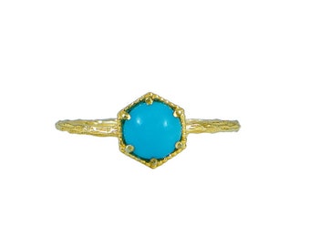 Arizona Turquoise Ring, 18k gold vermeil Hammered ring, Gold Turquoise ring,  December Birthstone Ring, Turquoise Birthstone Ring, Thin ring