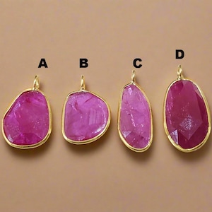 Natural Rose Cut Ruby Charms in 18K Gold – Handmade Bezel Set Gemstone Pendants – DIY Jewelry Making Parts for Necklaces & Earrings