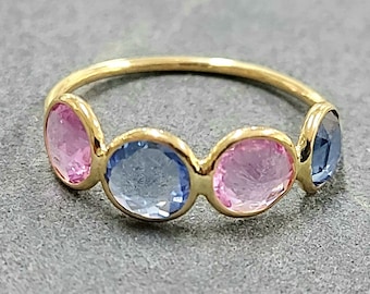 Pink & Blue Sapphire Rose Cut, Stackable Ring, 14k Gold Ring, Sapphire Ring, Multi-color Natural Sapphire, 4 Stone Ring, Engagement Ring