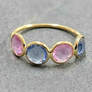 Pink & Blue Sapphire Rose Cut, Stackable Ring, 14k Gold Ring, Sapphire Ring, Multi-color Natural Sapphire, 4 Stone Ring, Engagement Ring image 1