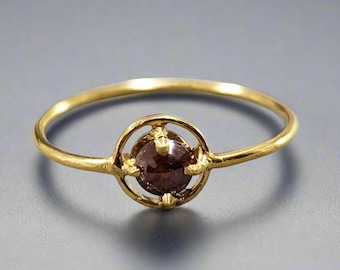 Brown Diamond 18k Gold Ring, Handmade Minimalist Jewelry