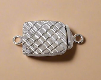 Textured Cushion Box Clasp: Handmade 925 Sterling Silver Necklace Connector (12.5 x 15 mm)
