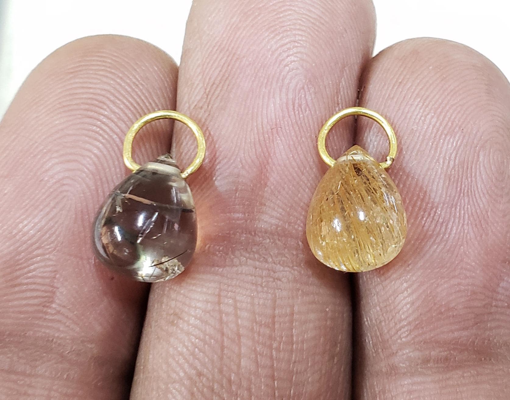 18Kゴールドルチルクォーツペンダント：ティアドロップ型宝石 - Etsy 日本