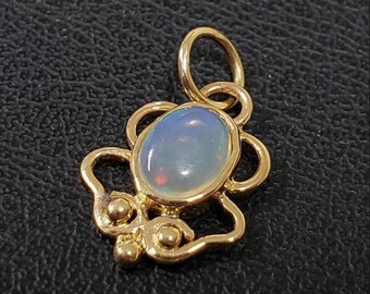 18k Gold Ethiopian Opal Pendant: Handmade Dainty Jewelry