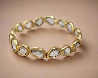 Anello in oro 18 carati con diamanti taglio rosa: fascia sottile impilabile