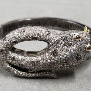 925 Silver Diamond Snake Bracelet, 18k Gold and Silver Jewelry, Stackable Bracelet, Brown Diamond, Women Bracelet, Wedding Gift