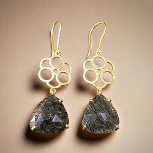 Gold Vermeil Rutile Quartz Earring, Silver Prong Setting Dangle Earring, Women Gift, Silver Jewelry, Dainty Earring