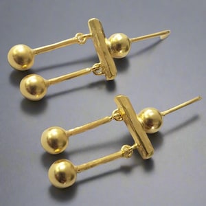 Gold Vermeil Roman Dangle Earrings: 925 Sterling Silver, Minimalist Drop Earrings