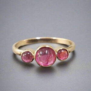 18k Solid Gold Pink Tourmaline Ring, Pink Shade, Statement Tourmaline Ring, Valentine&#39;s Gift, Love Gold Jewelry, Gift for Her, Cabochon Ring