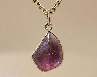 Handmade Pink Tourmaline 14k Gold Bezel Pendant: October Birthstone