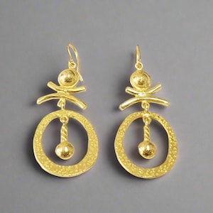 24Kゴールドヴェルメイユダングルイヤリング：925スターリングシルバーのローマジュエリー