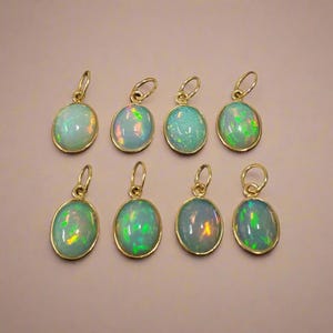 14k Gold Ethiopian Opal Pendant – Handmade Bezel Set Cabochon, Multi Fire Opal Jewelry, Real Gemstone Necklace Charm, Gift for Her