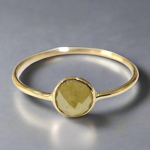 Pale Yellow 18k Gold Round Diamond Ring, Yellow Diamond, Ring, Gold Jewelry, Gold Ring, Dainty Rings, Anniversary Gold Gift