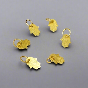 18k Gold Hamsa Pendant I Small Hamsa Pendant I Hamsa Hand Charm I Plain Gold Hamsa Pendants I Textured 8 mm Charm I Gold Hamsa Hand