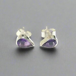 Dark Purple Amethyst Studs, 925 Silver Stud Earrings, Purple Earrings, Delicate Studs, Gemstone Studs, Amethyst Studs Earring, Gift For Her