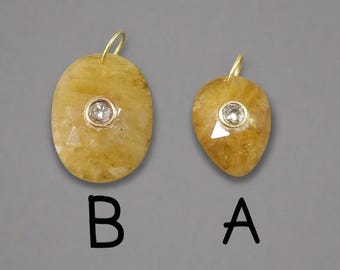 Colgante de zafiro amarillo en oro de 18 quilates, colgante de collar con diamante talla rosa