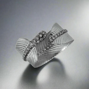 Diamond Silver Adjustable Statement Ring: Handmade Textured Jewelry