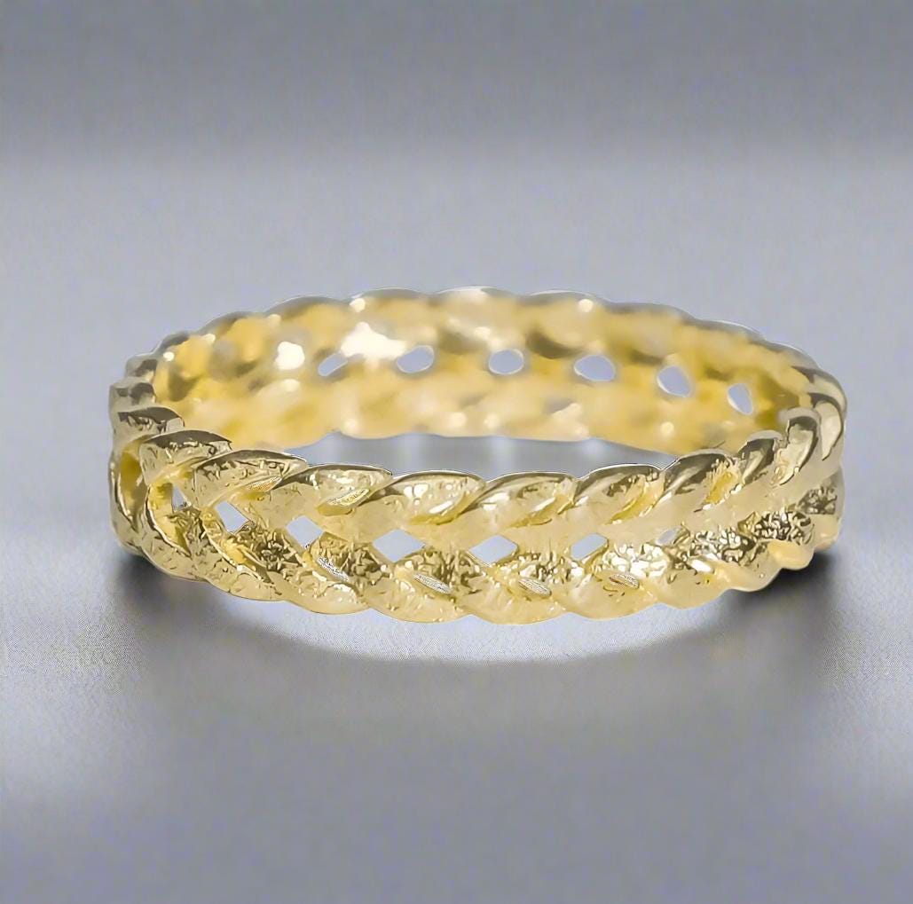 Massief 18k goud vermeil sterlingzilveren ring, geelgouden vermeil stapelringen, dikke kettingring, beloftering, kettingring, statementring