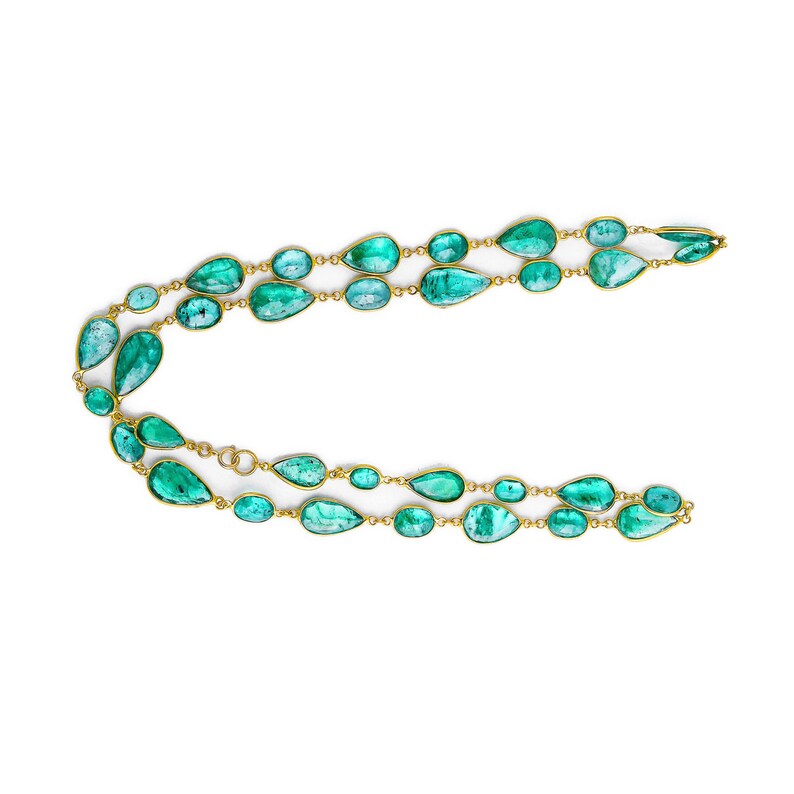 Natural Zambian Emerald With 18k Gold Chain Necklace Emerald Etsy