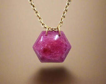 18k Gold Ruby Hexagon Pendant: July Birthstone Charm