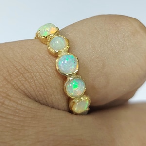 4.5 MM Ethiopian Opal Ring, Minimal Jewelry, 18K gold vermeil Eternity Ring, Opal Round Ring, Stacking Ring, Opal Ring, Eternity Band
