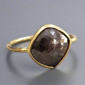 Dainty Diamond Ring, 18k Gold Rustic Diamond Ring, Handmade Jewelry, Thin Gold Rings, Stackable Rings, Women Rings, Gift for her