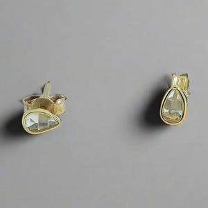 Tiny 9K Gold Stud Earrings – Delicate Rose Cut Diamond Jewelry, Sold as 1 Pair