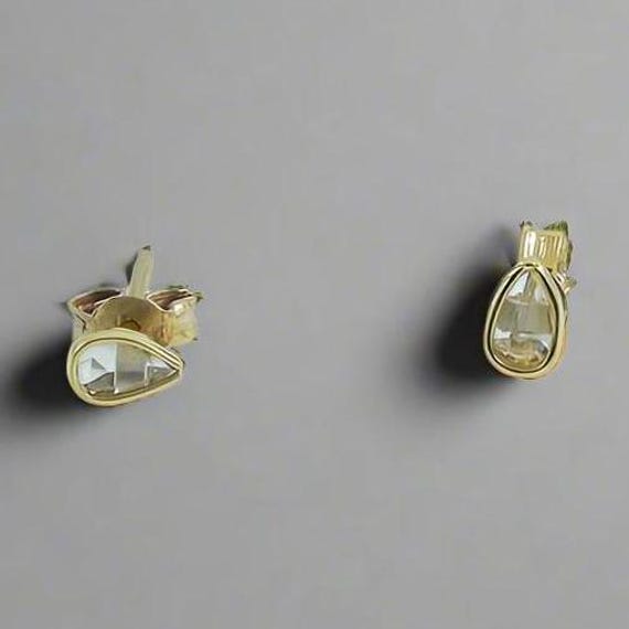 Dainty Rose Cut Diamond Earrings: Tiny 9K Solid Gold Studs