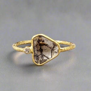18k Gold Diamond Slice Ring, Brilliant Cut Diamond, Handmade Gold Ring, Precious stone, Minimalist Ring, Super Thin Band