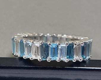 Multi Topaz Baguette Ring: 925 Sterling Silver Full Eternity Band