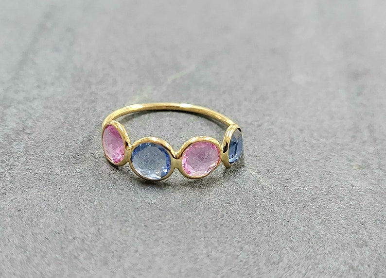 Pink & Blue Sapphire Rose Cut, Stackable Ring, 14k Gold Ring, Sapphire Ring, Multi-color Natural Sapphire, 4 Stone Ring, Engagement Ring image 1