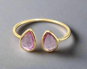 Anello in oro 14k con zaffiro rosa: taglio a rosa, minimalista e impilabile