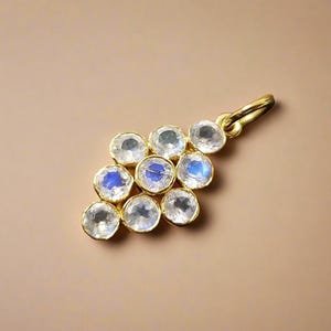 14K Gold Natural Moonstone Pendant • Blue Schiller Rainbow Moonstone Cluster Charm • June Birthstone • Elegant Celestial Gift • Unisex