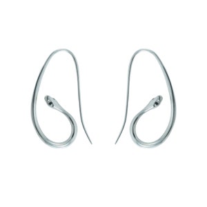 Sterling Silver Snake Hoop Earrings With Black Spinel in Eyes, 40 MM Length, Snake Earring, 925Hoop Earrings, Dainty earrings, Snake Jewelry