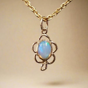 18k Gold Ethiopian Opal Pendant, Opal Cabochon Gold Jewelry, Birthday Pendant, Gold findings, Gift for Her, Minimalist Pendant