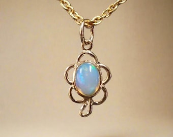 18k Gold Ethiopian Opal Pendant: Handmade Cabochon Jewelry