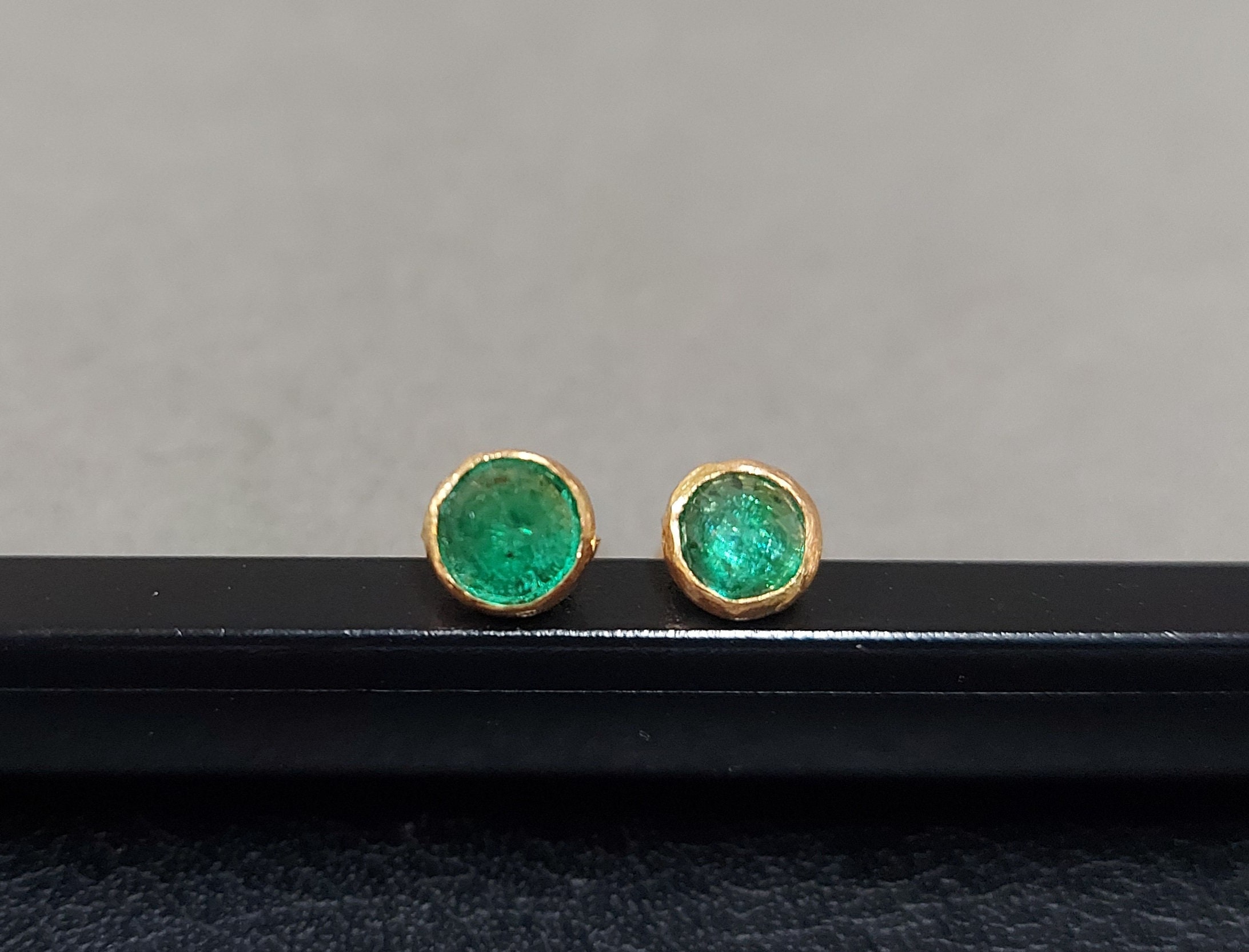 Emerald Tiny Gold Stud Earring Emerald Studs 10K Gold Etsy