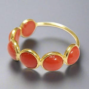 18k Round Coral Gold Ring, Gold Statement Ring, Christmas Gift For Her, Stackable Ring, Italian Coral Ring, Love ring