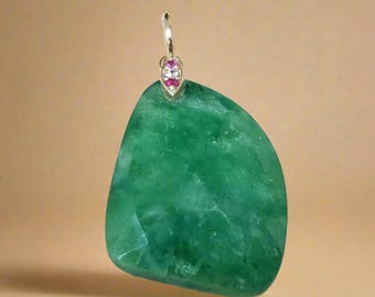 14k Gold Green Aventurine Pendant with Ruby Accent